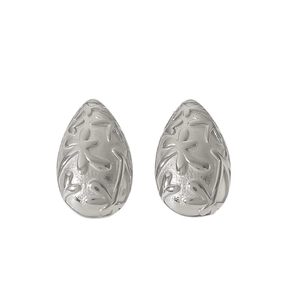 Elegant silver teardrop earrings with dragonfly relief pattern in high quality stainless steel