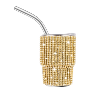 3oz vacuum insulated stainless steel mini tumbler with rhinestones and straw
