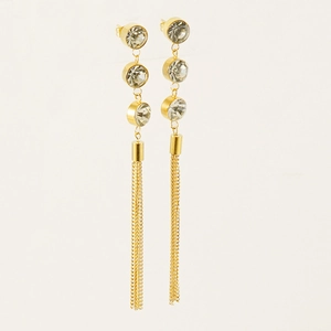 Vue détaillée de boucles d'oreilles longues à pampilles en or 18 carats et zircon