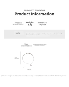 Detailed size chart for four-leaf clover necklace showing 46.5cm length and copper material