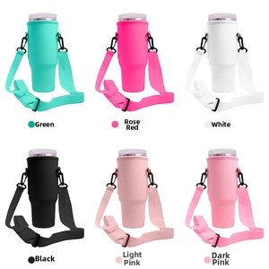 Neoprene cup holder carrier for 40oz tumblers in green, pink, black and white colors