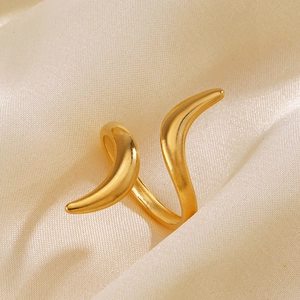 Minimalist Stainless Steel Open Ring For Women 18K Gold Plated Geometric Line Adjustable Wave Finger Jewelry Modern Style