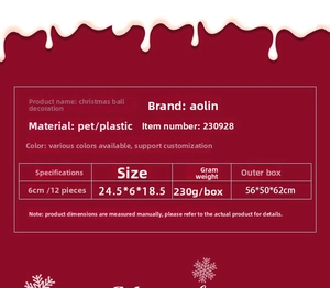 Detailed technical specifications for 6cm plastic Christmas ball ornaments 12-piece set
