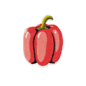 Vibrant red bell pepper embroidered patch with fine stitching for clothes and bags