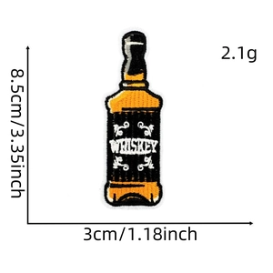 Cartoon whiskey bottle embroidered patch with iron-on backing for clothing 8.5x3cm
