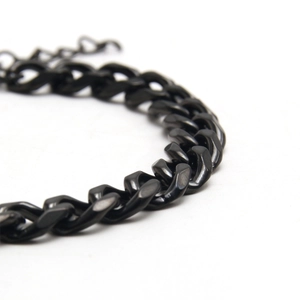 Polished black stainless steel Cuban link bracelet for men with hip hop punk style links