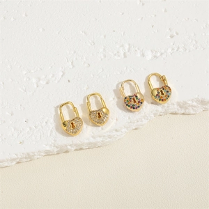 14K gold plated heart lock earrings with colorful zircon and devil eye detailing