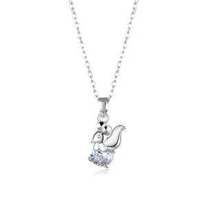 Silver squirrel pendant necklace with round clear crystal on O-chain in studio lighting