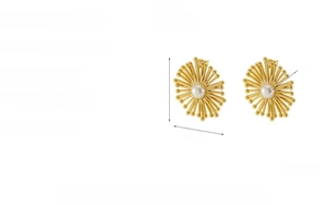 Detail view of 18k gold plated stainless steel floral earrings with white pearl and 32mm size