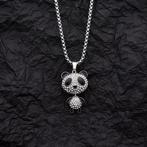 Hip Hop Iced Out Panda Pendant Necklace For Men Women Cute Animal Titanium Steel Alloy Rhinestone Chain Necklace Personality Jewelry