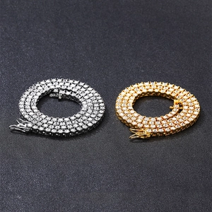 Tennis Chain Necklace Alloy Rhinestone Full Iced Out Hip Hop Miami Style Unisex Jewelry Box Clasp