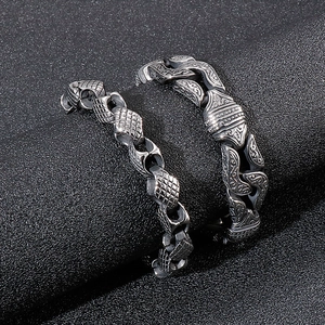 Vintage geometric stainless steel men's bracelets with embossed diamond and scroll patterns