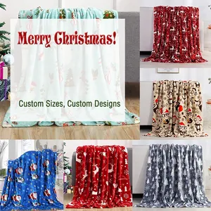 Christmas Blanket Soft Flannel Warm Throw For Sofa Bed Couch Festive Santa Snowman Reindeer Print Decorative For Winter