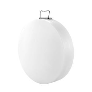 Durable white circular PE plastic chopping board with metal handle for meat and vegetables