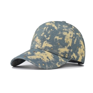 Verstelbare Tie-Dye Sterrenhemel Honkbalpet Voor Heren Dames Katoenen Zonnehoed Met Goud Sterren Maan Klinknagels Streetwear