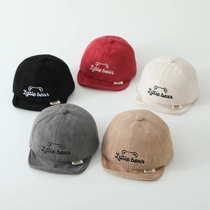 Five colors of soft suede baby baseball caps with little bear embroidery and short brims