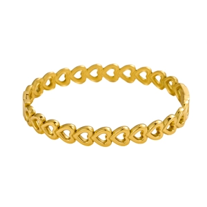 Detailed close-up of a golden polished ring featuring a continuous hollow heart pattern