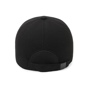 Rear view of black thermal baseball cap with textured knit fabric and adjustable back strap
