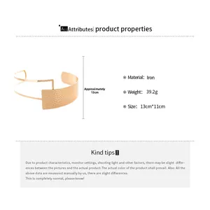 Detail view of gold textured iron cuff bracelet with dimensions 13cm by 11cm