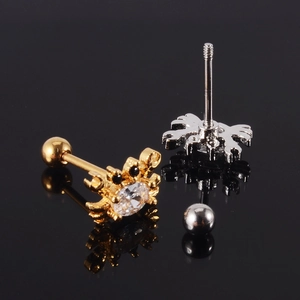 Starfish and crab stud earrings in gold and silver finish with sparkling zircon stones