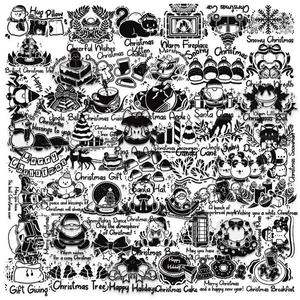 Kerstmis PET Stickers Zwart Wit Inkt Waterdicht Voor Scrapbooking Journaling Laptop DIY Decoratie Feestelijk Ornament