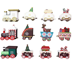 12-piece wooden Christmas train set with festive Santa and tree holiday decorations