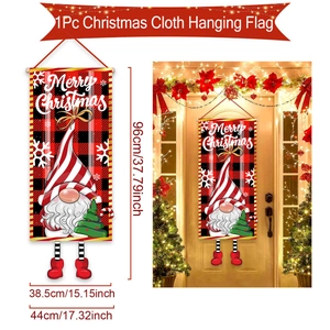 Detailed dimensions of Gnome Christmas door banner with Merry Christmas text on buffalo plaid