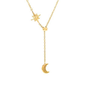 Minimalist 14K gold plated stainless steel necklace with star and moon charms