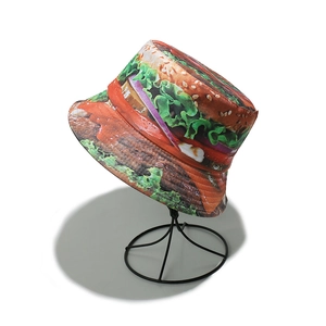 Detailed realistic burger print on high-quality polyester bucket hat for sun protection