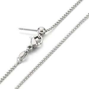 Adjustable silver box chain necklace with needle pin and lobster clasp closure