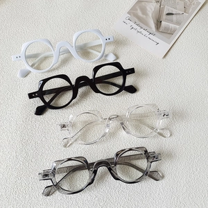 Retro square oversized blue light glasses in black, white, and transparent frames