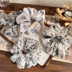 Ink wash calligraphy scrunchies set with butterfly design in vintage Chinese style