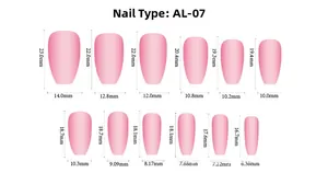 Detailed size chart for pink matte press-on nails AL-07 showing length and width specs