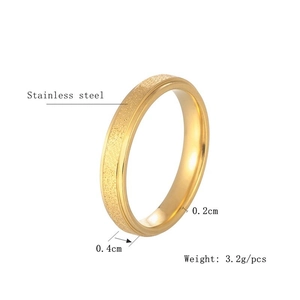 Detailed dimensions of a gold titanium steel ring with a textured sandblasted finish.