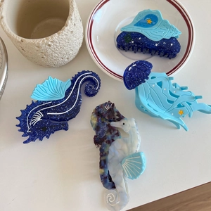 Ocean Series Acetate Seahorse Jellyfish Conch Hair Claw Clip Glitter Star Shell Hairclip For Women Decorative Hair Accessories