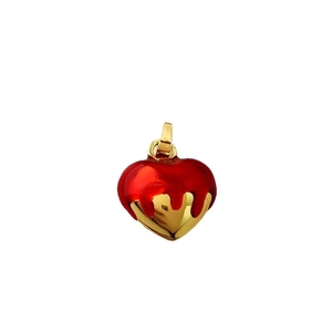 Melting red heart pendant with gold metal frame and glossy enamel finish for jewelry making