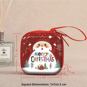 Red Christmas coin purse with Santa print and lanyard, size 7x7x3.5cm, detail view