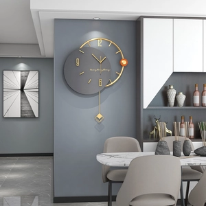 Modern Luxury Wall Clock Metal Frame Wood Dial Silent Movement Swinging Pendulum Decorative For Living Room Office Entryway