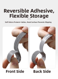 Macro view of double-sided nylon cable tie showing hook and loop texture for cable management