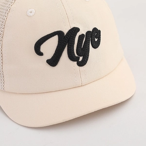 Kids breathable mesh baseball cap with NYC embroidery in beige and white