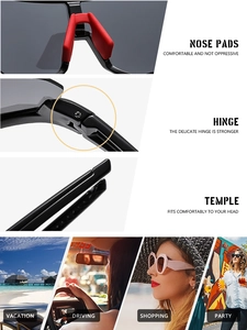 Detail view of sport sunglasses showing non-slip nose pads and stylish lifestyle usage