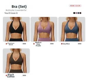 Dettaglio del set da yoga con reggiseno sportivo a scollo a V e tessuto elastico testurizzato