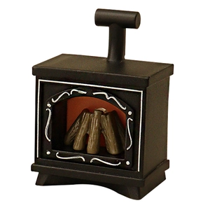 Miniature dollhouse luminous black fireplace with wood decor for DIY Christmas scenes