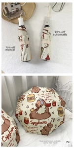Macro detail of cute capybara cartoon printed on cream-colored waterproof umbrella fabric