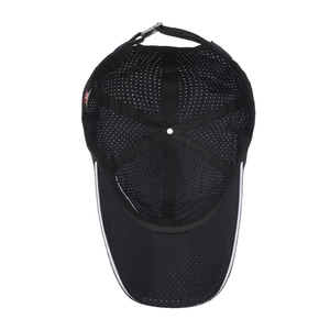 Black breathable mesh sports baseball cap with adjustable strap for summer cooling