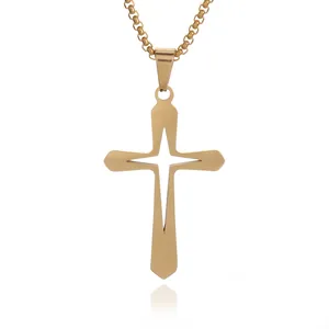 Minimalist gold stainless steel necklace featuring a hollow star cross geometric pendant