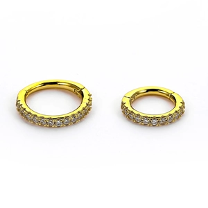 Two gold S925 sterling silver hoop earrings with zircon studs in different sizes