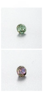 Detailed view of faceted round green and iridescent zircon gemstone jewelry accessories
