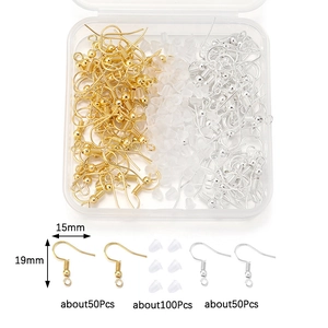 DIY jewelry kit with gold and silver ear hooks and silicone backings in storage box