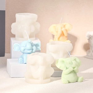 3D Elefanten Silikonform Set mit bunten Duftkerzen für Harz oder Gips DIY Bastelprojekte